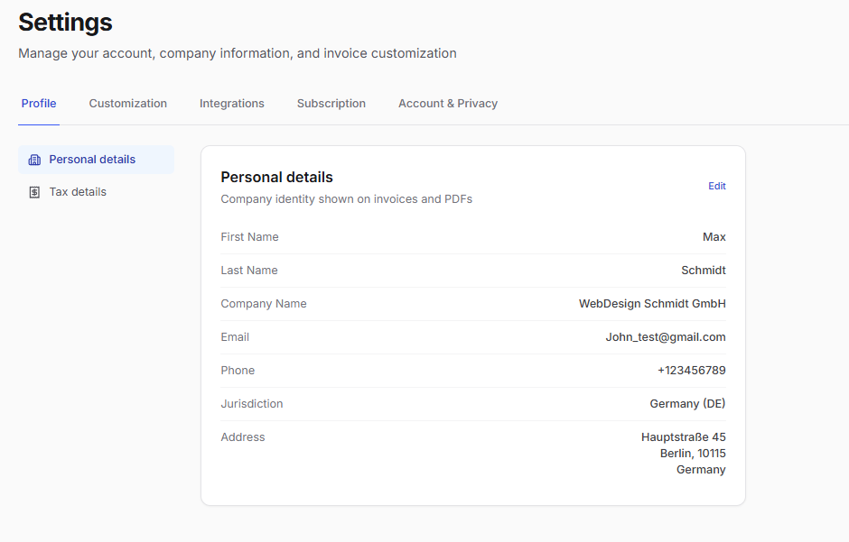 Profile — general company details