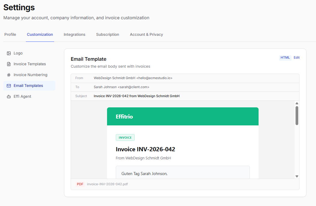Email templates — HTML
