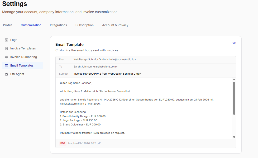 Email templates — text
