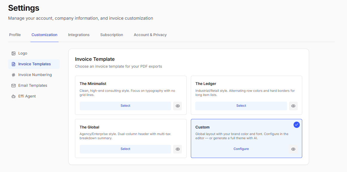 Invoice templates