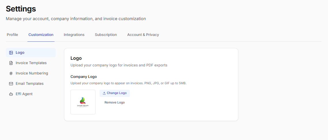 Customization — logo upload